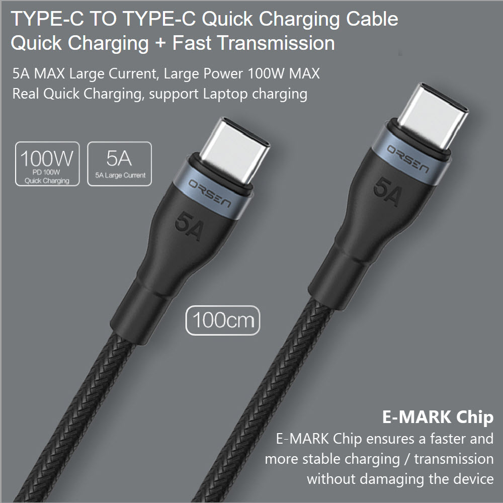สาย S6 Type-C to Type-C 5A ชาร์จเร็ว PD 100W ยาว 1.5 เมตร จัดส่งฟรี!